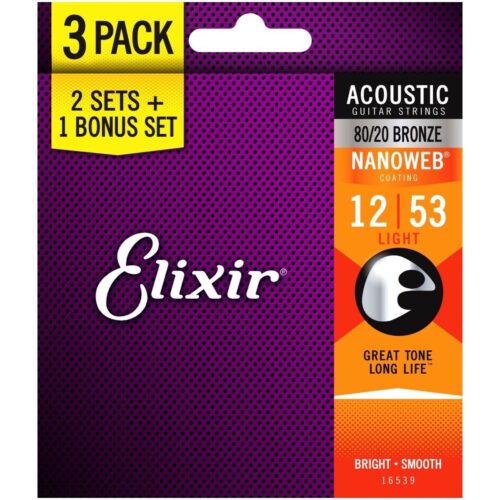 Elixir 16539 NanoWeb 80/20 Ac Str 3pk