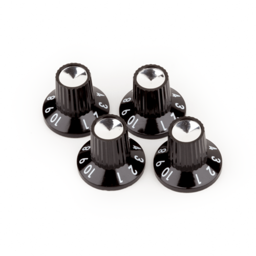 Black-Silver Skirted (1-10) Push-On Amplifier Knobs
