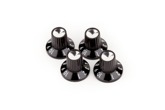 Black-Silver Skirted (1-10) Push-On Amplifier Knobs
