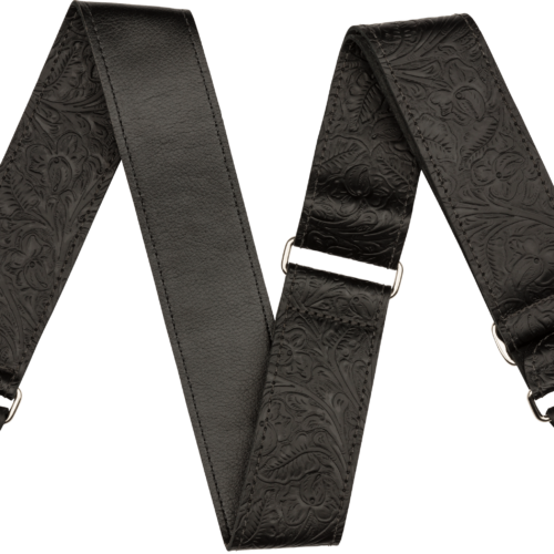 Tooled Leather Guitar Straps - Black / 2" (50.8 mm)