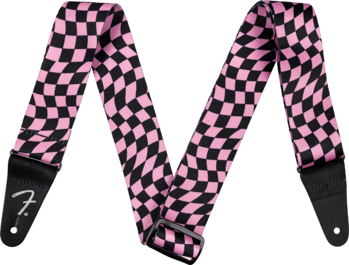 Wavy Checkerboard Polyester Strap - Pink / 2" (50.8 mm)