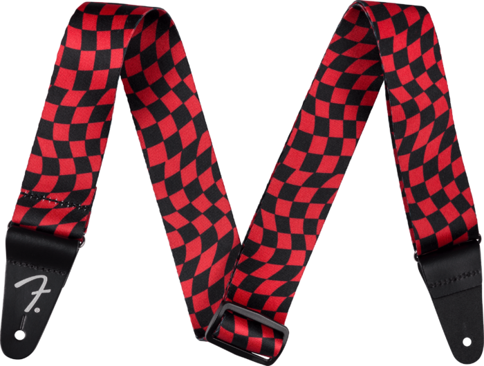 Wavy Checkerboard Polyester Strap - Red / 2" (50.8 mm)