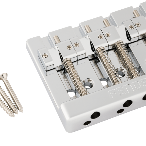 Fender® HiMass™ String-Through 4-String Bass Bridge Assembly With Brass Saddles - Chrome