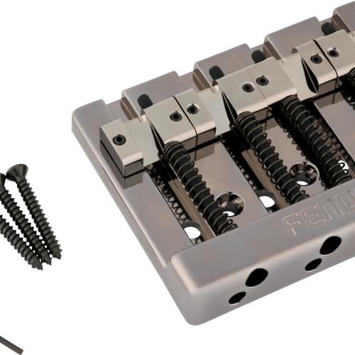 Fender® HiMass™ String-Through 4-String Bass Bridge Assembly With Brass Saddles - Black Chrome