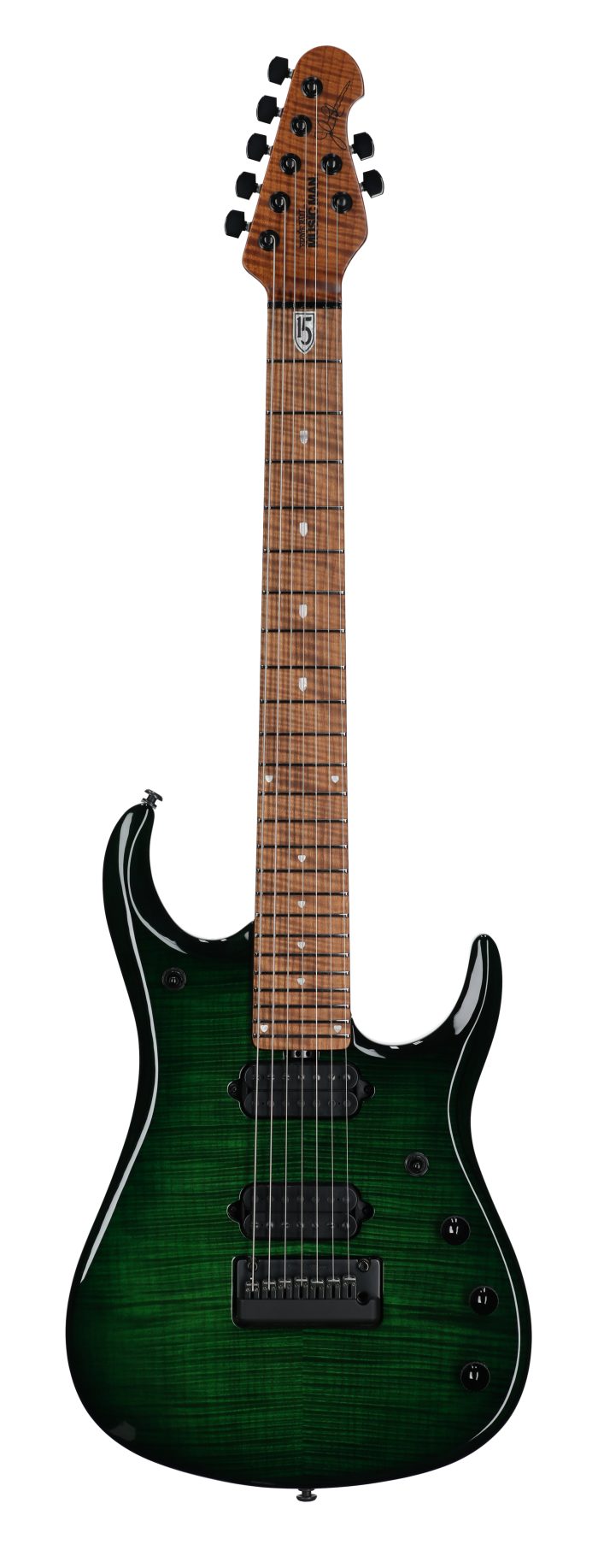 Ernie Ball Music Man JP15 7 Green Tiger Eye Flame