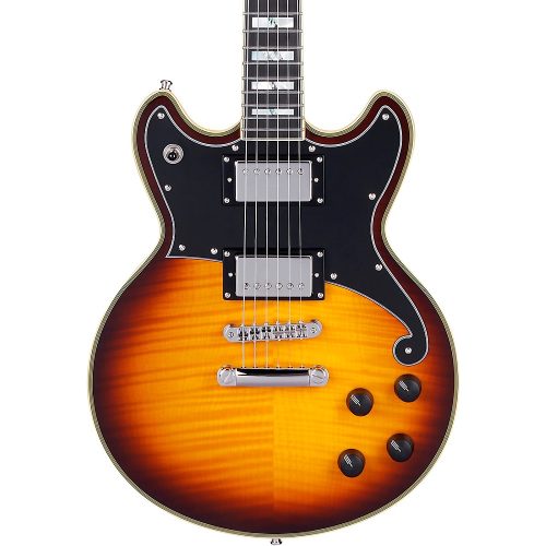D'Angelico Deluxe Series Brighton Solidbody Electric Guitar With USA Seymour Duncan Humbuckers and Stopbar Tailpiece Vintage Sunburst