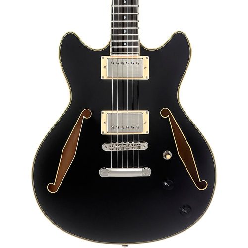 D'Angelico Excel Mini DC Tour Semi-Hollow Electric Guitar With Supro Bolt Bucker Pickups and Stopbar Tailpiece Solid Black