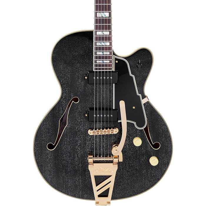 D'Angelico Excel Series 59 Hollowbody Electric Guitar with USA Seymour Duncan P-90's and Shield Tremolo Black Dog