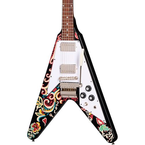 "Epiphone Jimi Hendrix ""Love Drops"" Flying V Electric Guitar Ebony w/Artwork"