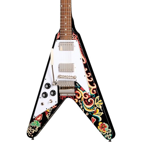 "Epiphone Jimi Hendrix ""Love Drops"" Flying V Left-Handed Electric Guitar Ebony w/Artwork"