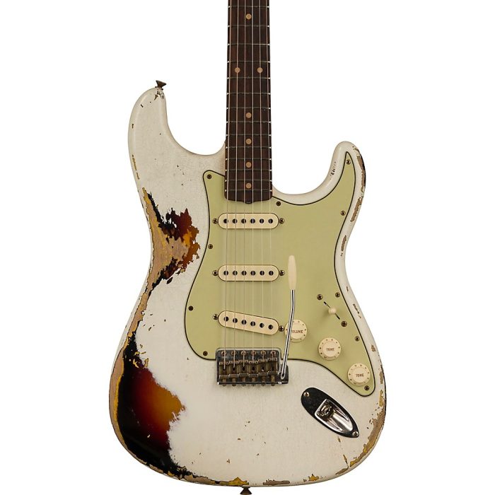 Fender Custom Shop Limited-Edition '62 Stratocaster Heavy Relic Electric Guitar Aged Olympic White over 3-Color Sunburst