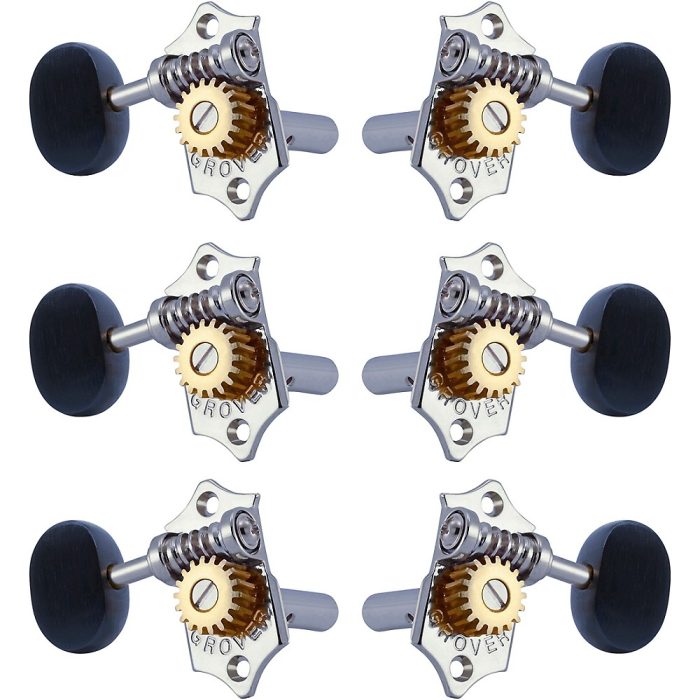 GROVER Sta-Tite With 18:1 Gear Ratio 97-18 Series Ebony Button Tuning Machines Chrome
