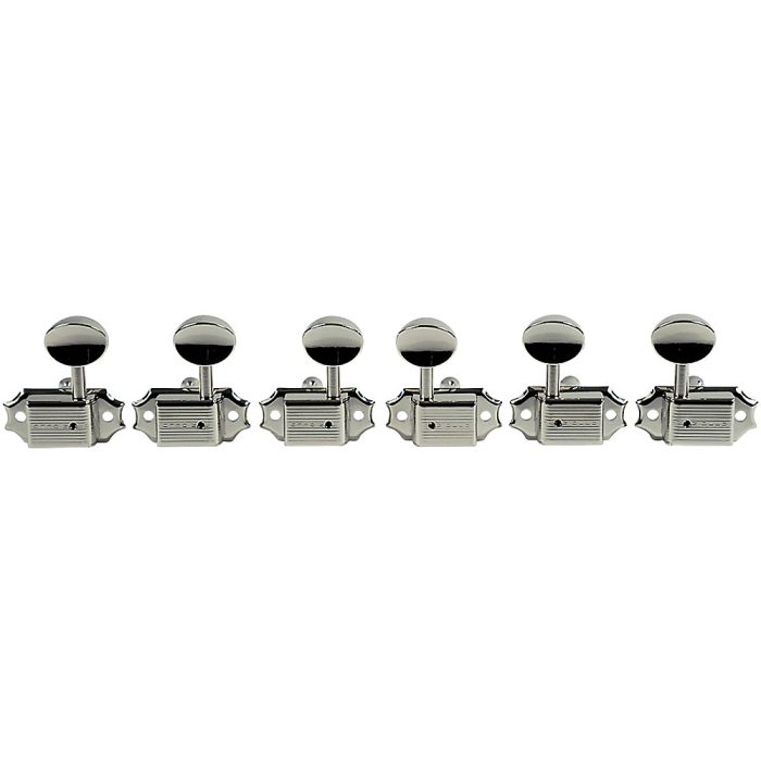 Kluson 3 Per Side Deluxe Series Oval Metal Single Line Logo Tuning Machines Nickel