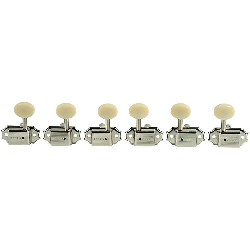 Kluson 3 Per Side Deluxe Series Oval White Plastic Single Line Logo Tuning Machines Nickel