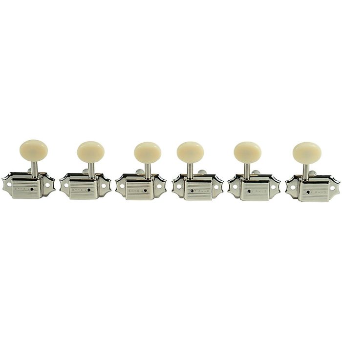 Kluson 3 Per Side Deluxe Series Oval White Plastic Single Line Logo Tuning Machines Nickel