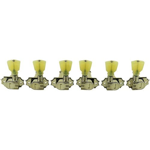 Kluson 3 Per Side Revolution Series G-Mount Pearloid Keystone Tuning Machines Nickel