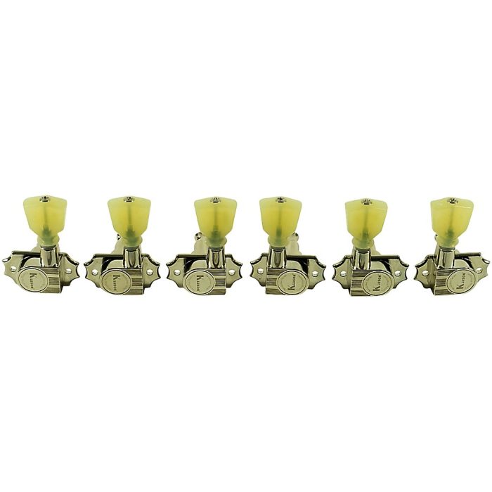 Kluson 3 Per Side Revolution Series G-Mount Pearloid Keystone Tuning Machines Nickel
