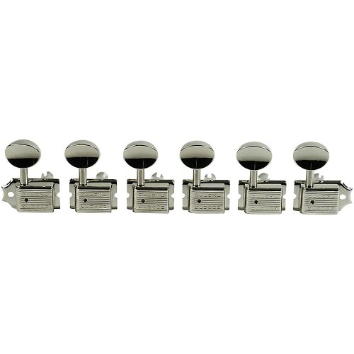 Kluson 6-In-Line Deluxe Series Oval Metal Double Line Logo Tuning Machines Nickel