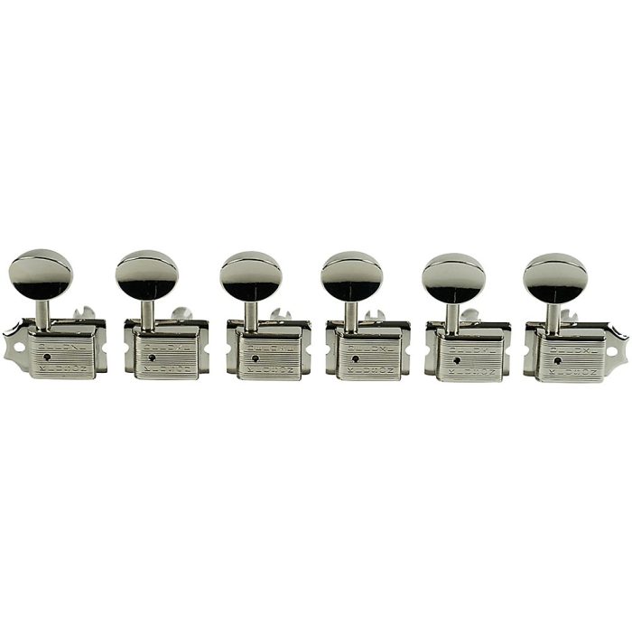 Kluson 6-In-Line Deluxe Series Oval Metal Double Line Logo Tuning Machines Nickel