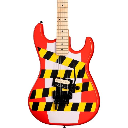 "Kramer Baretta ""Danger Zone"" Custom Graphic Electric Guitar Warning Tape on White Red"