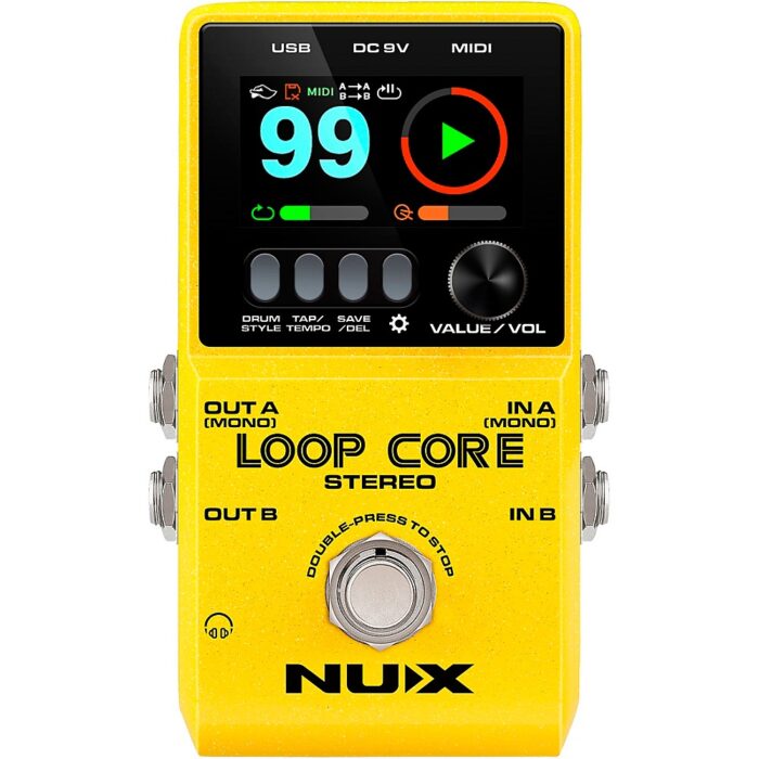 NUX Loop Core Stereo Looper with MIDI and Drum Patterns Effects Pedal Yellow