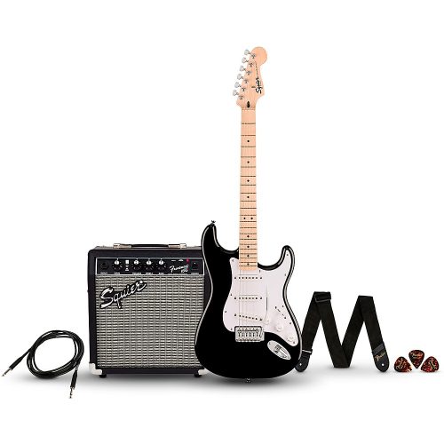 Squier Sonic Stratocaster Electric Guitar Pack with Fender Frontman 10G Amp Black