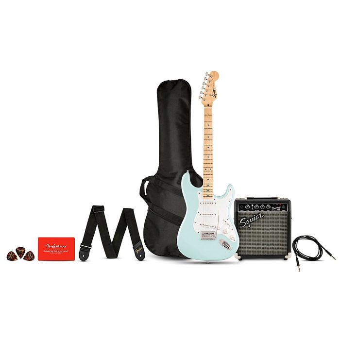 Squier Sonic Stratocaster Limited-Edition Maple Fingerboard Electric Guitar Pack With Fender Frontman 10G Amp Sonic Blue