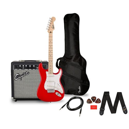 Squier Sonic Stratocaster Limited-Edition Maple Fingerboard Electric Guitar Pack With Fender Frontman 10G Amp Torino Red