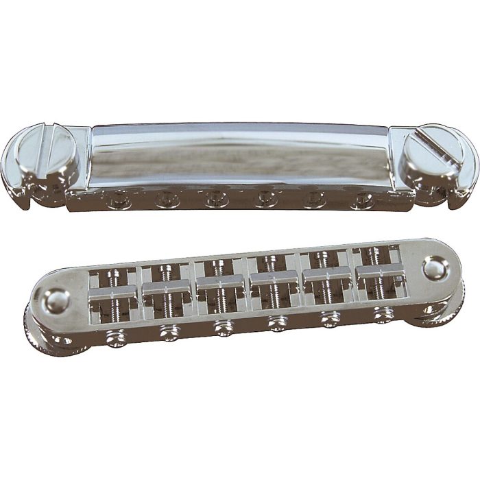 TonePros Standard Locking Tune-o-matic/Tailpiece Set (small posts/notched saddles) Nickel